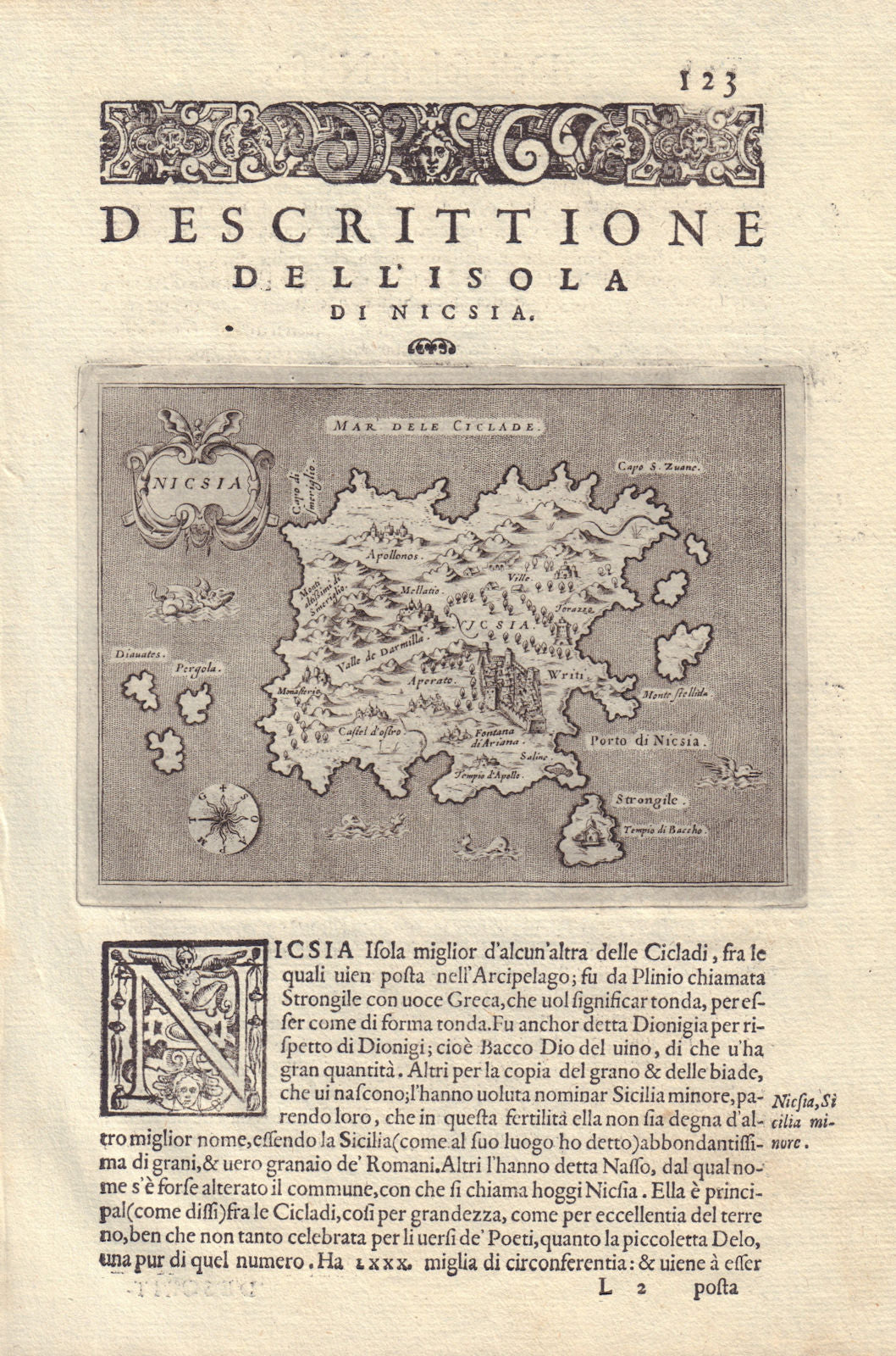 Descrittione dell' Isola di Nicsia. PORCACCHI. Naxos Cyclades Greece 1590 map